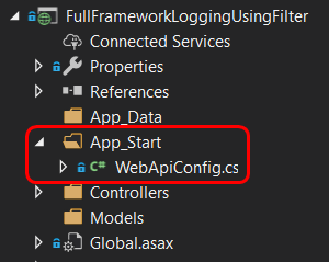 App_Start och WebApiConfig.cs i Solution Explorer