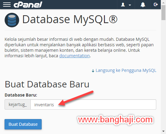 Membuat Database cPanel - Nama Database
