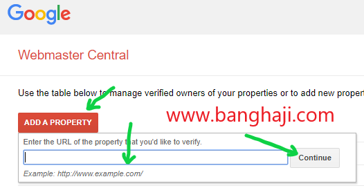 add a property domain webmaster tool