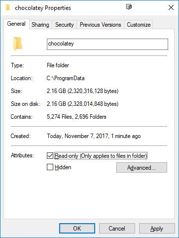 schreenshot of files and diskspace  before Choco-Cleaner