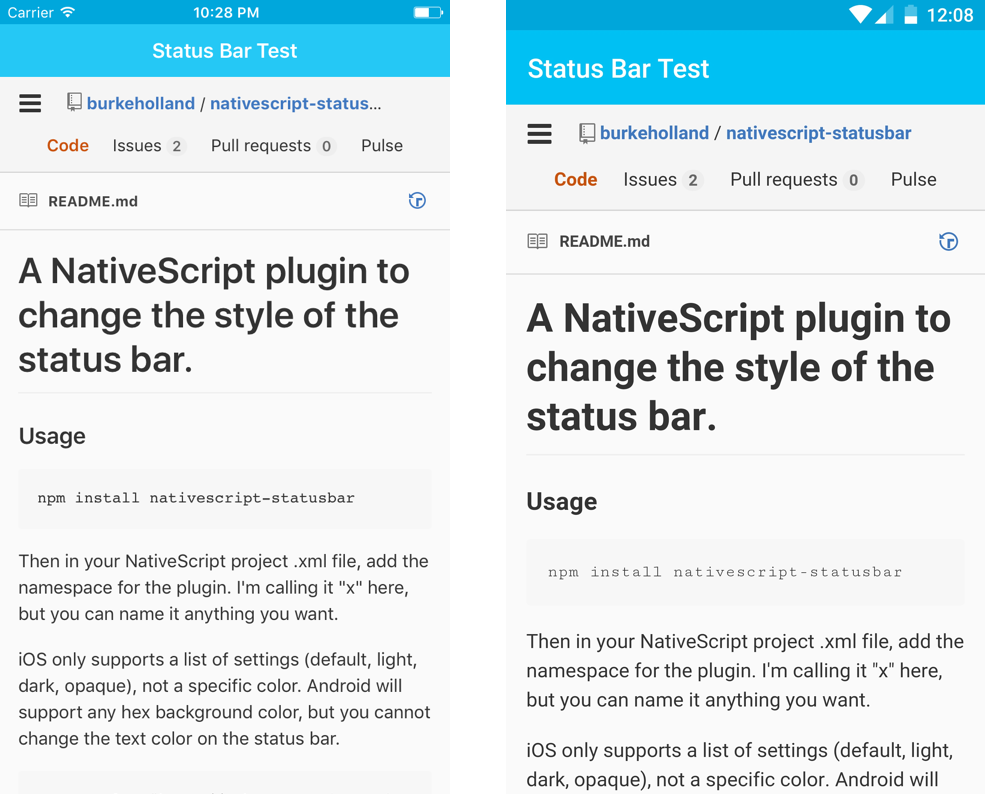 nativescript-statusbar | NativeScript Marketplace