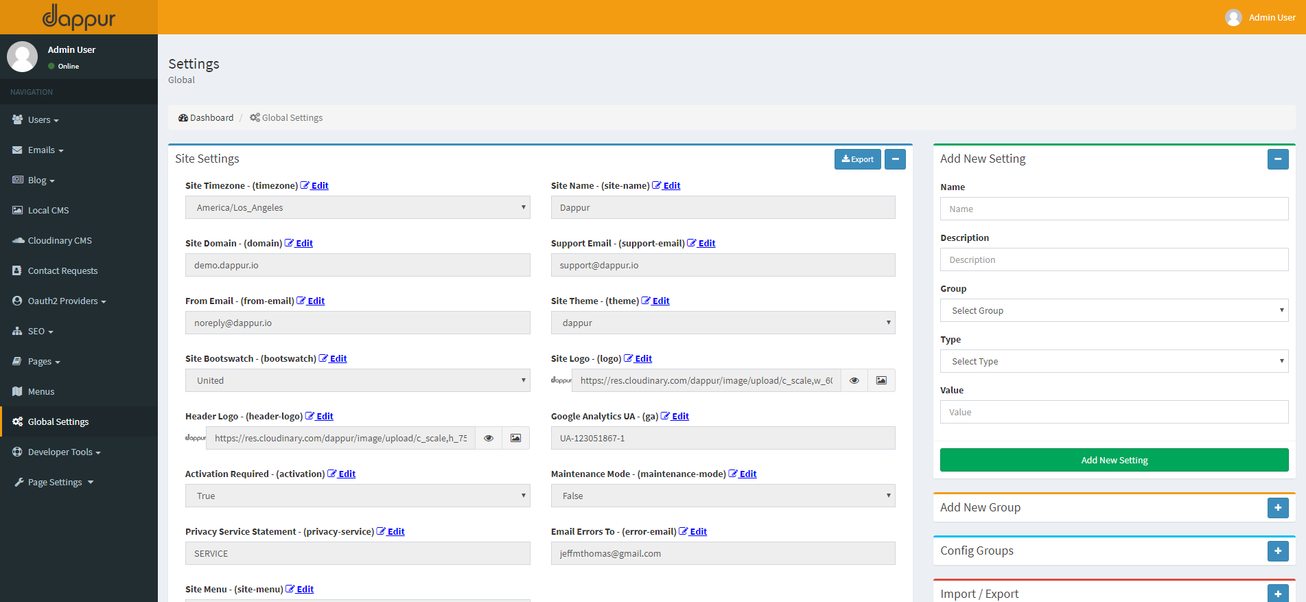 Global Settings alt text