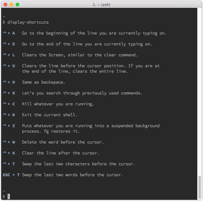 A list of command line keyboard shortcuts