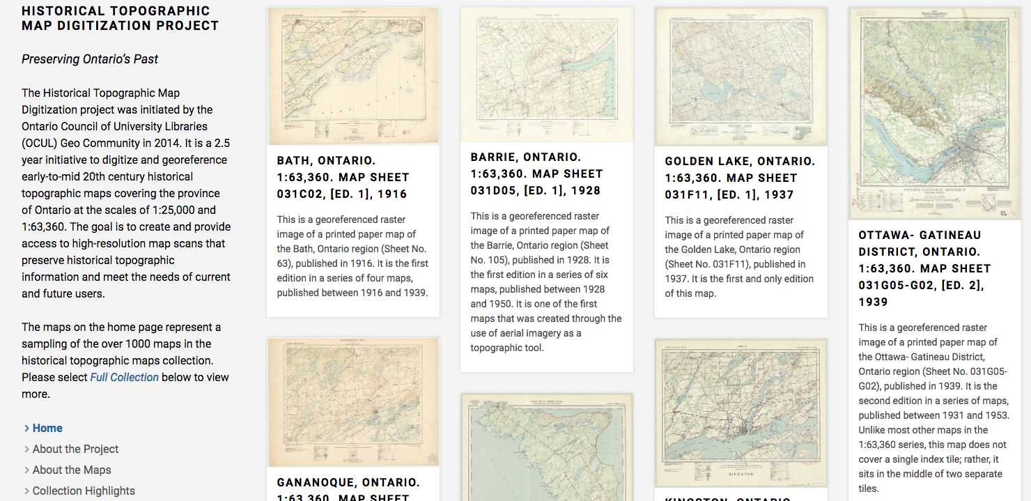 Screenshot of the topographic maps website