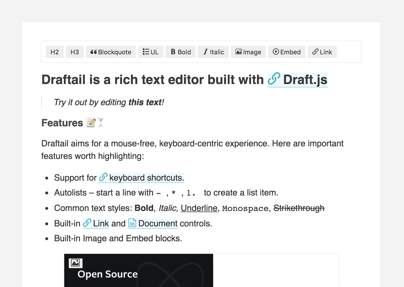 Screenshot of Draftail